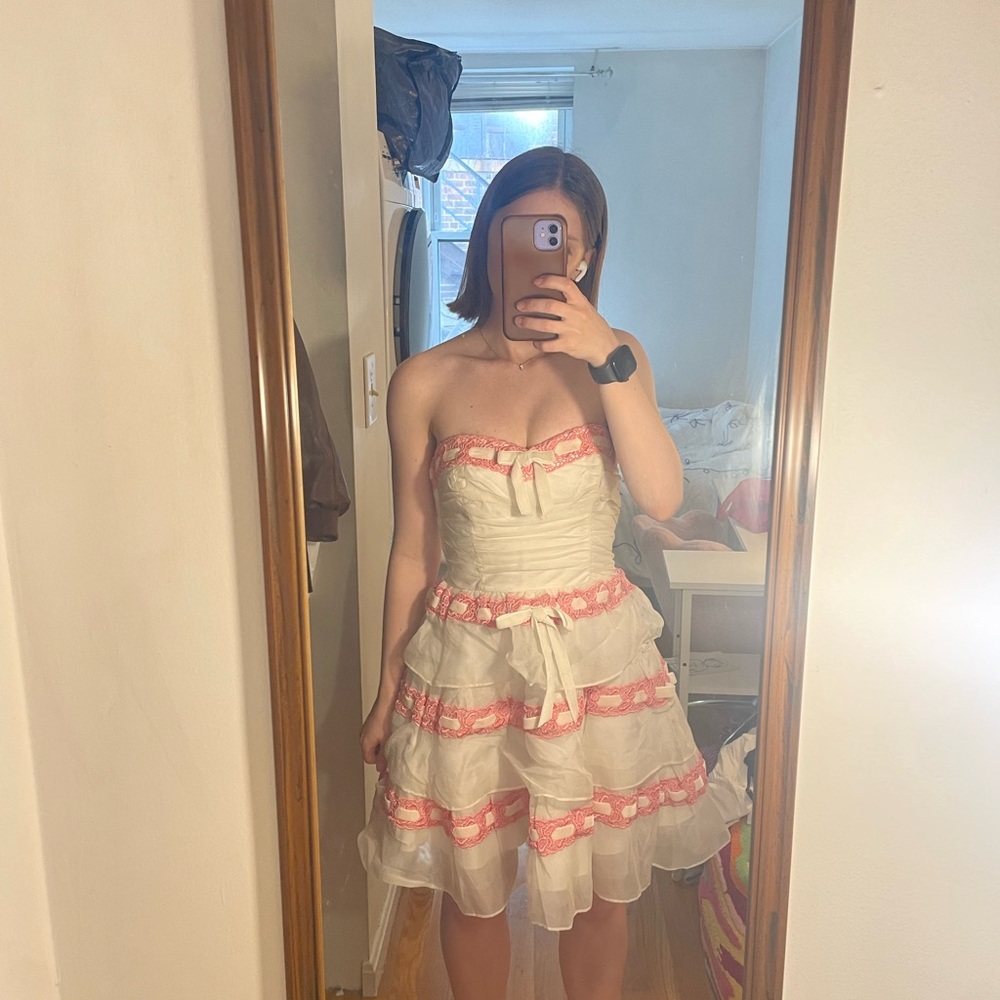 Vintage Betsey Johnson Evening Dress with Pink Trim